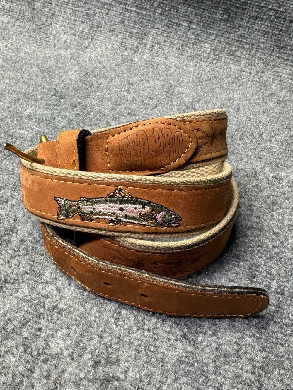 Zep Pro Belt Mens 42 Brown Leather Canvas Trout Fishing Brass Made In USA